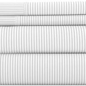 ienjoy Home Pinstriped Patterned 4-Piece Full Sheet Set- Light Grey